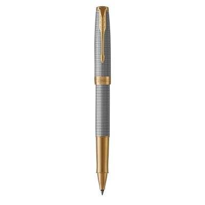 Parker Sonnet Fine Nib Rollerball Pen (Chiselled Silver with Gold Trim)(Black Ink) - Presented in a