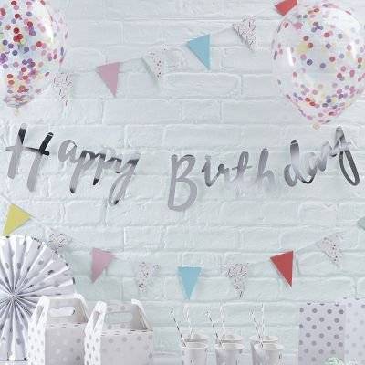 Pick & Mix - Silver Designer Happy Birthday Bunting Banner picture