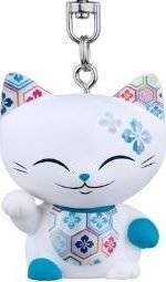 Mani The Lucky Cat White Blue Pink Keychain picture