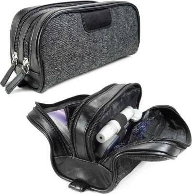 Tuff-Luv HerringBone Tweed and Leather Insulin Travel Toiletry Case