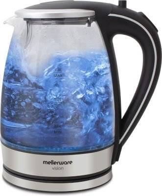 Mellerware Vision Azure 1.8L 360 Degree, Cordless Glass Kettle (2200W)(Silver)