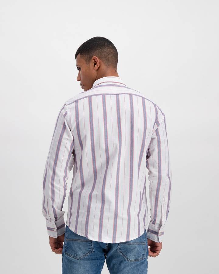 Brave Soul Striped Long Sleeve Oxford Shirt - White (M)