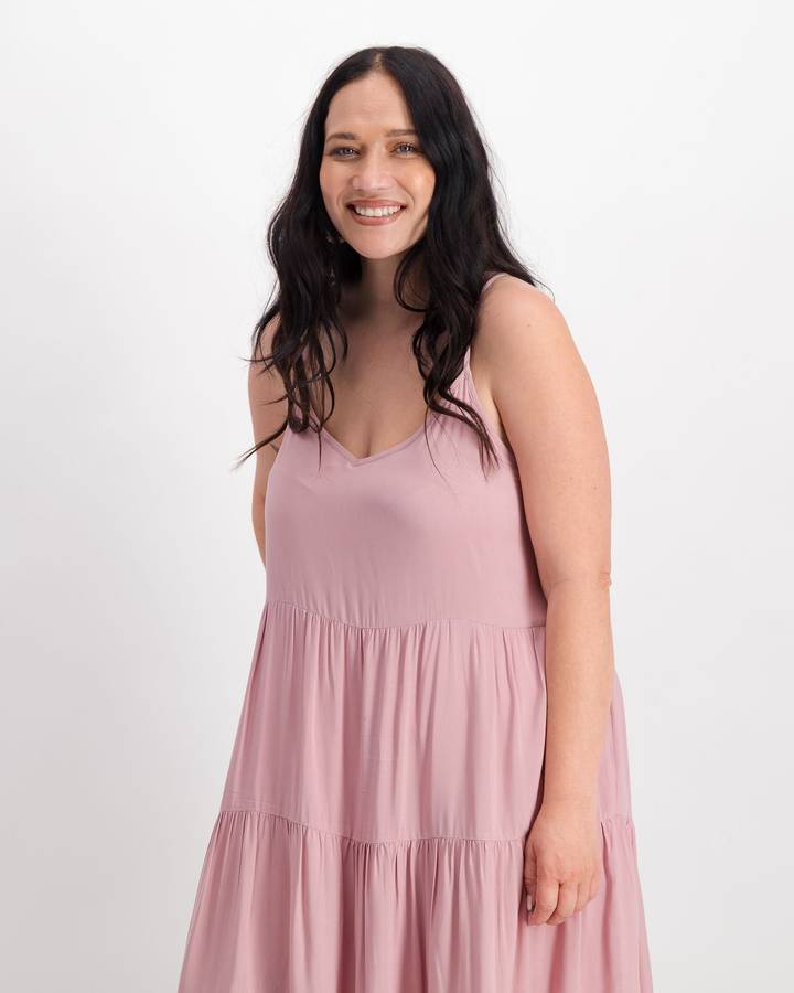 Mode Curve Short Strappy Tiered Dress - Blush (44)