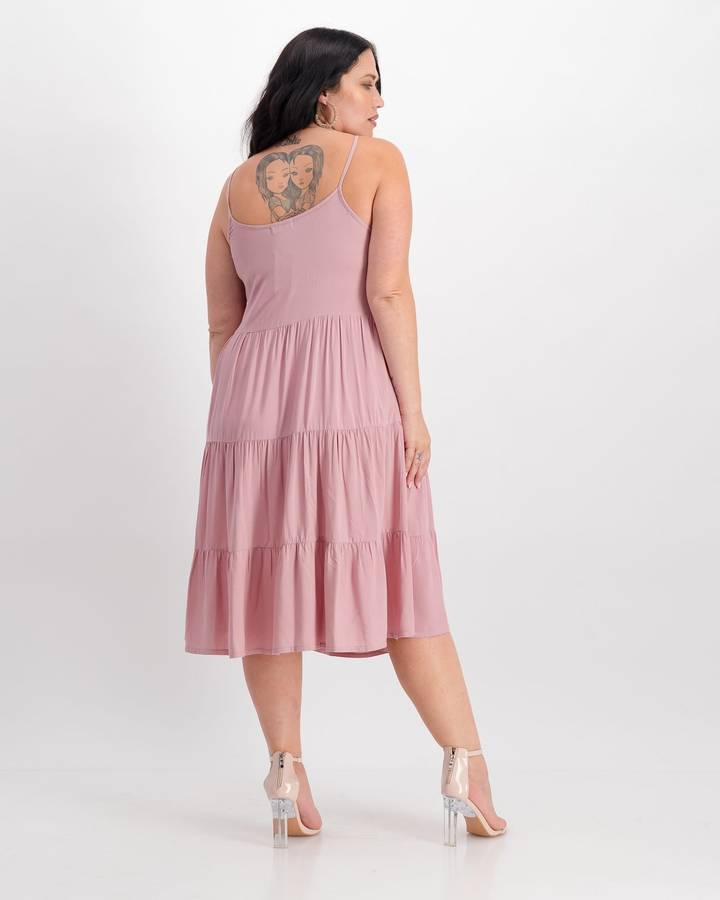 Mode Curve Short Strappy Tiered Dress - Blush (44)