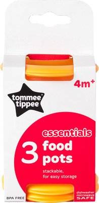 Tommee Tippee - Essentials Food Pots & Lids (3 Pack | Supplied Colour May Vary)