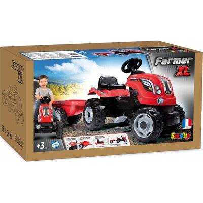 Smoby Farmer XL Tractor Pedal Ride-On with Trailer (Red and Black) Picture 7