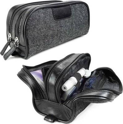 Tuff-Luv HerringBone Tweed and Leather Insulin Travel Toiletry Case