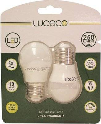 Luceco B45 Classic 3W Non-Dimmable LED Mini Globes - E27 Screw (2700K Warm White)(2 Pack)