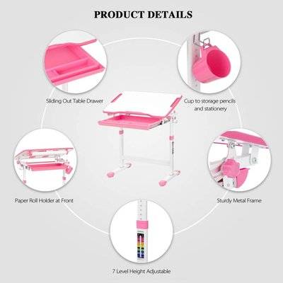 My Desk Ergonomic Study Desk & Chair with Paper Roll (Pink)