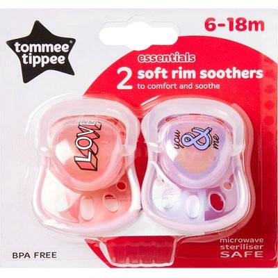 Tommee Tippee - Essential Basics Soft Rim Soother (2 Pack) (6-18 Months)