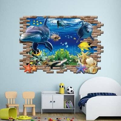 3D Wall/Floor Sticker - Dolphin Bricks