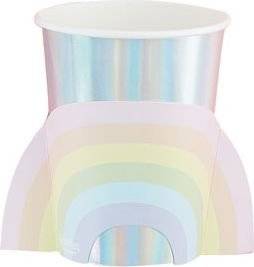 Pastel Party - Iridescent Foiled Paper Cups with Pastel Rainbows (8 Pack) Picture 1