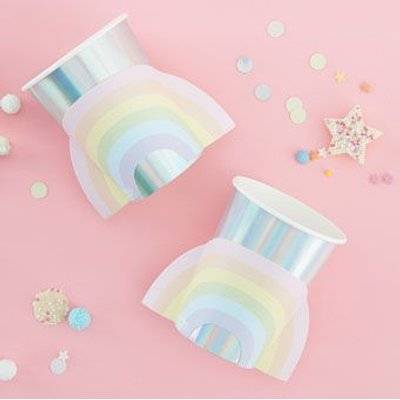 Pastel Party - Iridescent Foiled Paper Cups with Pastel Rainbows (8 Pack) Picture 2