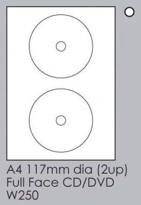 Tower W250 Inkjet-Laser DVD/CD Full Face Labels (100 sheets)(117mm)