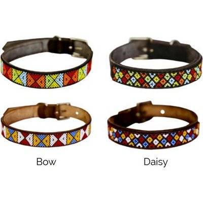 Huntlea Beaded Leather Collar - Stripe Design (Black Leather)