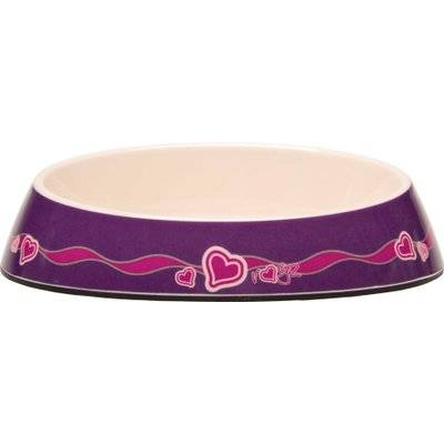 Rogz Bowlz Fishcake Cat Bowl - 200ml (Purple Hearts Design)