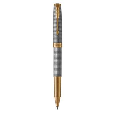 Parker Sonnet Fine Nib Rollerball Pen (Chiselled Silver with Gold Trim)(Black Ink) - Presented in a