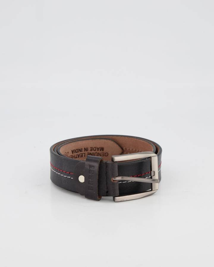 Bossi Stitched Leather Belt - Black (44)