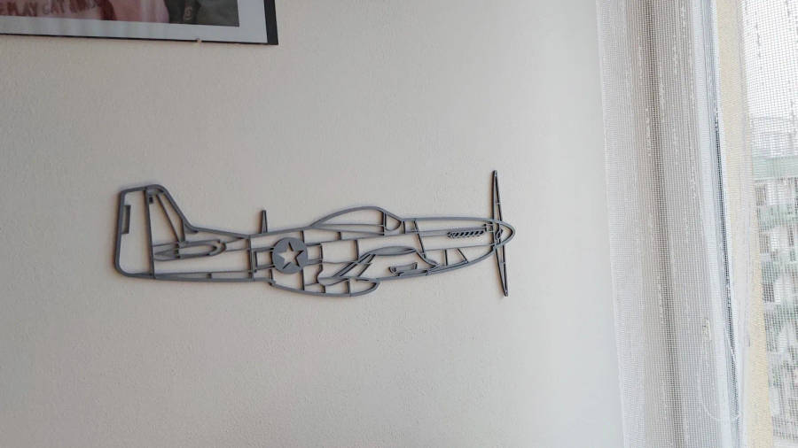 P51 Mustang Aircraft Silhouette Wall Art - 3D Printed