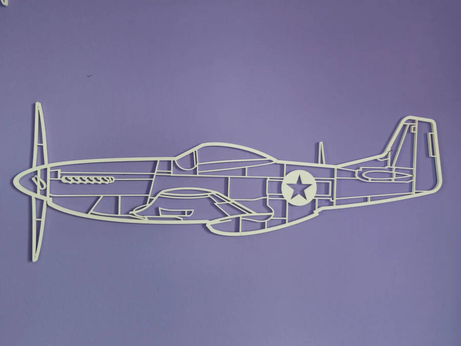 P51 Mustang Aircraft Silhouette Wall Art - 3D Printed