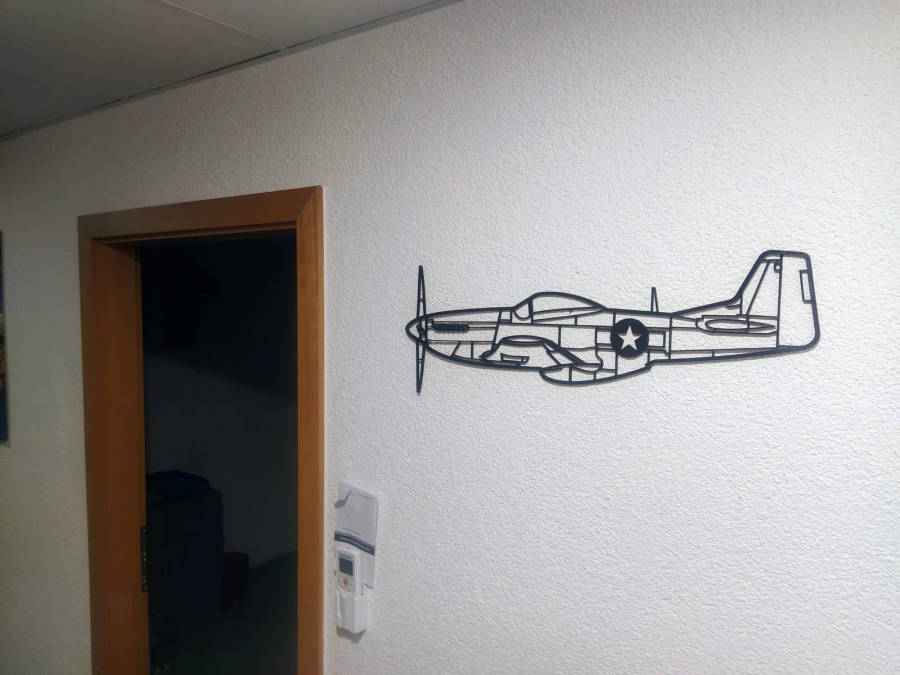 P51 Mustang Aircraft Silhouette Wall Art - 3D Printed