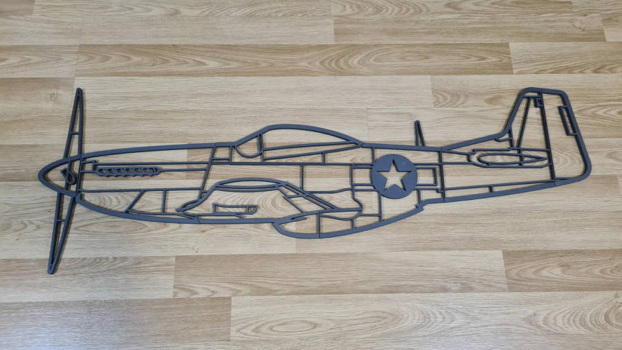 P51 Mustang Aircraft Silhouette Wall Art - 3D Printed