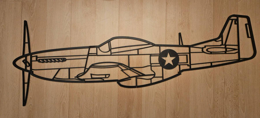 P51 Mustang Aircraft Silhouette Wall Art - 3D Printed