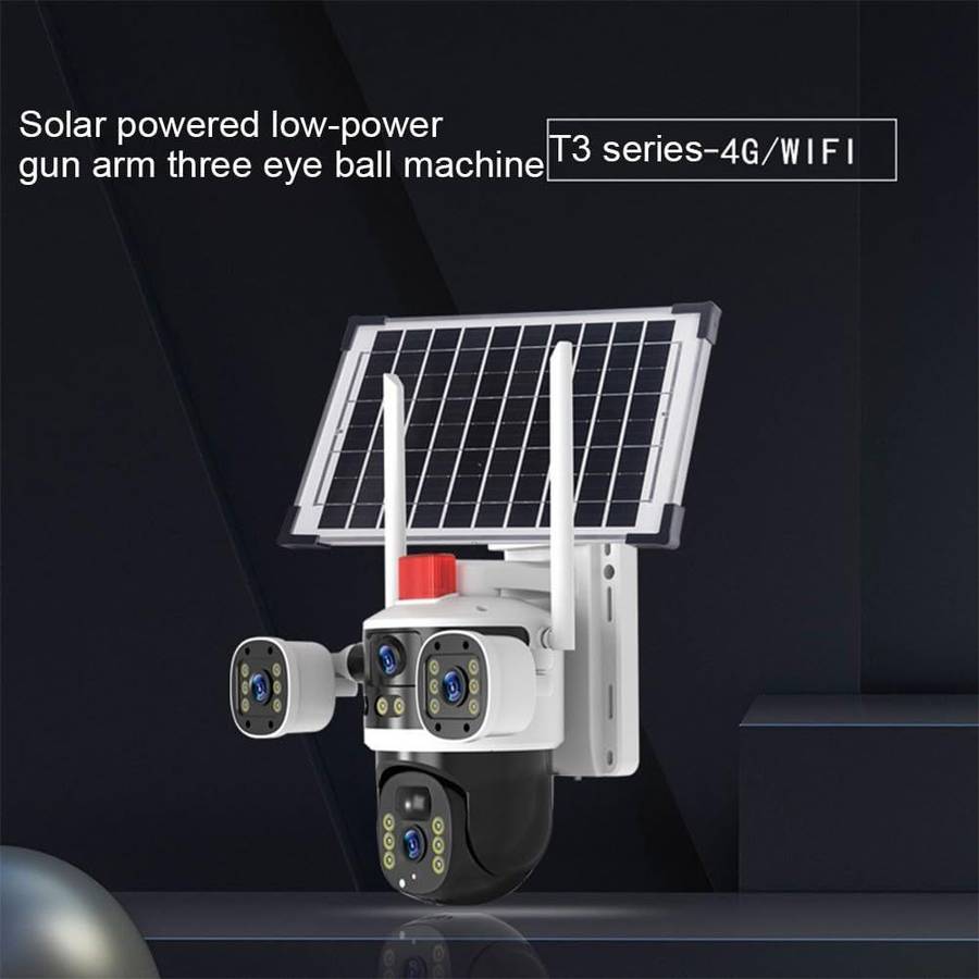 4-Lens Solar Security Camera  6MP Ultra HD, 4G LTE, Weatherproof, Panoramic View, No WiFi or Power