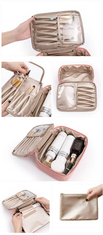 Olive Tree - Pink Travel Makeup Bag Cosmetic Organiser with Removable Pouch