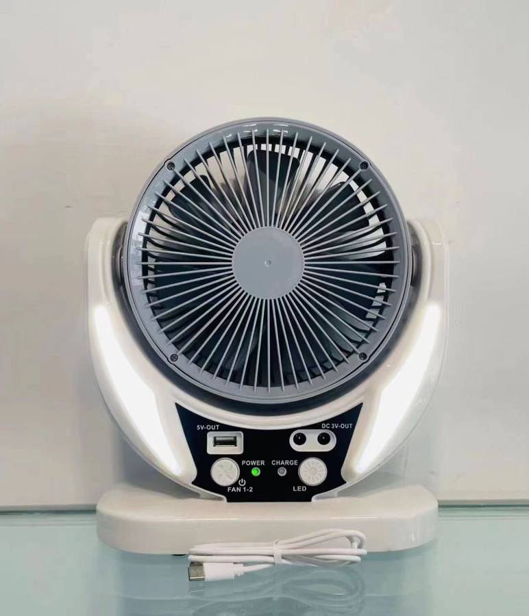 6" Rechargeable Solar Fan with 4500mah Battery & Night Light and Power Bank