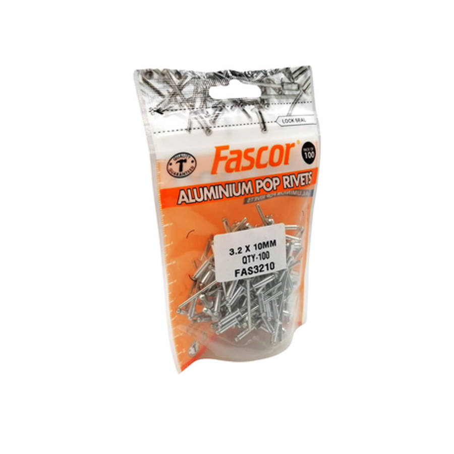 Fascor - 100Pcs Blind Aluminium Pop Rivets - 3.2x10mm - Fascor - 100Pcs Blind Aluminium Pop Rivet...