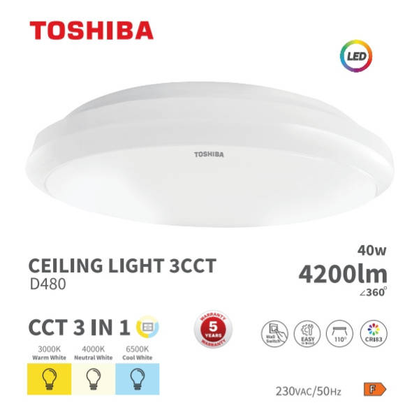 Toshiba LED Ceiling Light 40W 3 Color Changing Warm-Neutral-Cool White - White