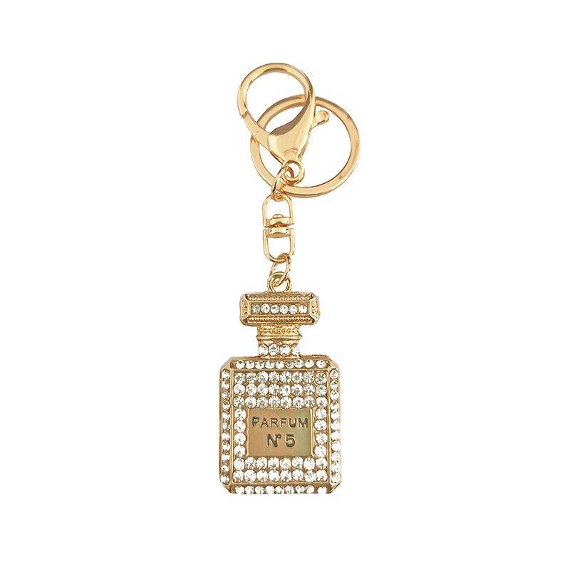 Artificial Perfume Bottle Inlay Rhinestone Keychain - Gold