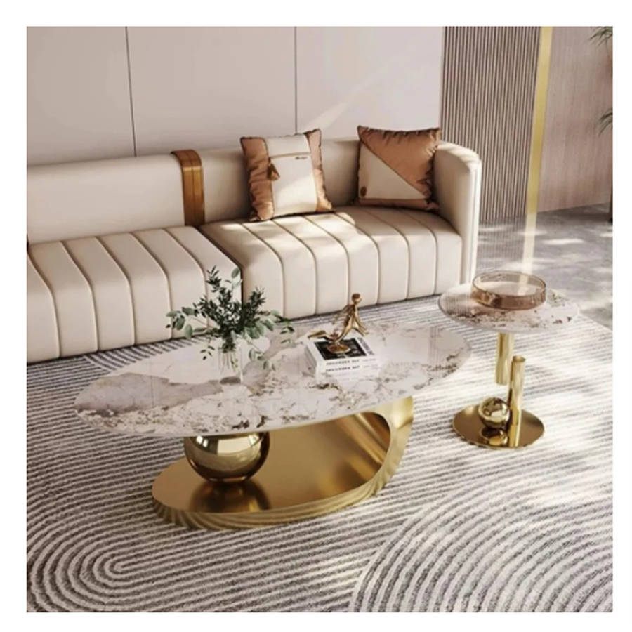 2 in 1 Modern Design Oval Marble Top Coffee Table