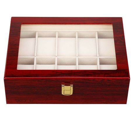 Jack Brown Luxury 10-Slot Wooden Watch Display Box - Red