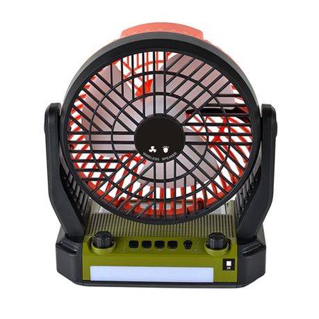 Desktop cooling fan with bluetooth speakers, LED light, and radio
