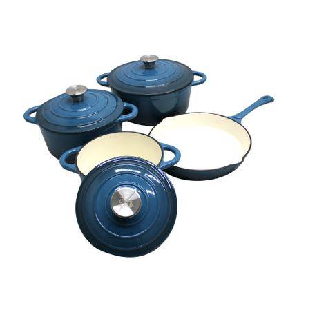LMA 7 Piece Cast Iron Dutch Oven Cookware Set - Teal (PLEASE READ DESCRIPTION)