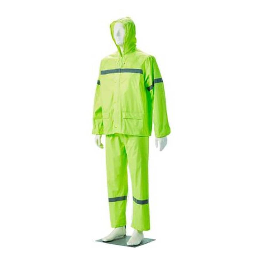 Lime Reflective Two Piece Rubberised Rain Suit - S - Lime Reflective Two Piece Rubberised Rain Su...
