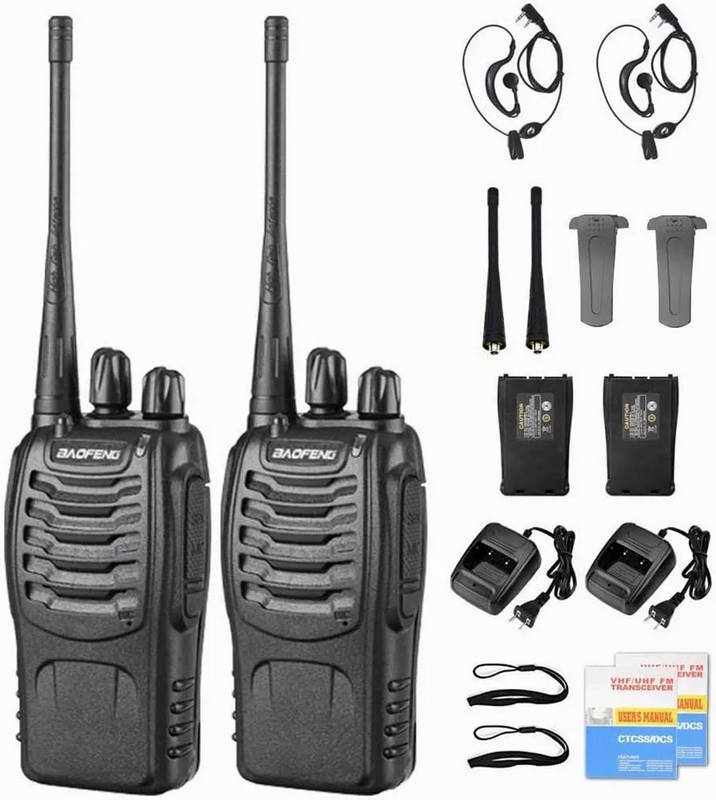 Long Range Walkie Talkies with Earpiece and LED Flashlight 2 Pack Black