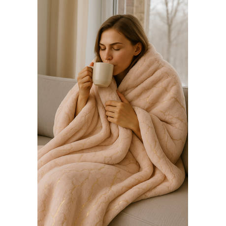 FLEECEX Metallic Plush Fleece Warm Winter Lightweight Blanket & Throw -150 x 200 cm - Peach