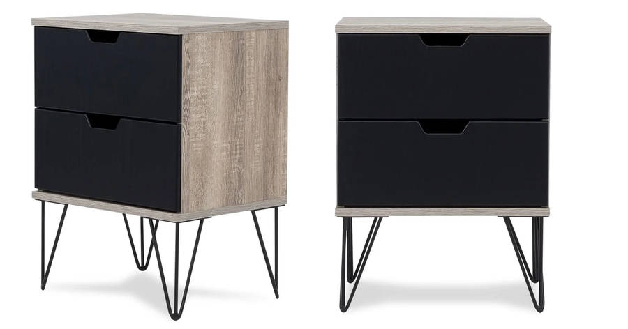 2 Draw Pedestal Engineered Wood Bedside Table - 2 Pack