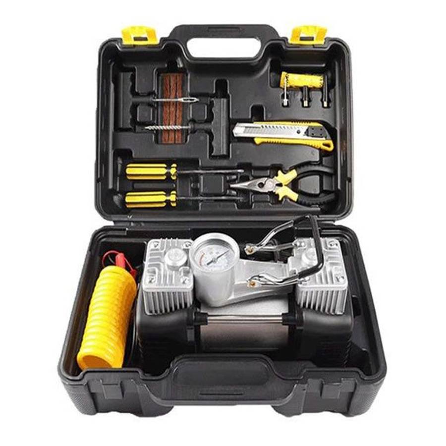 Heavy Duty 12 Volt - 85L - 2 Cylinder Air Compressor - Tool Kit & Carry Bag(Noisy Pump)
