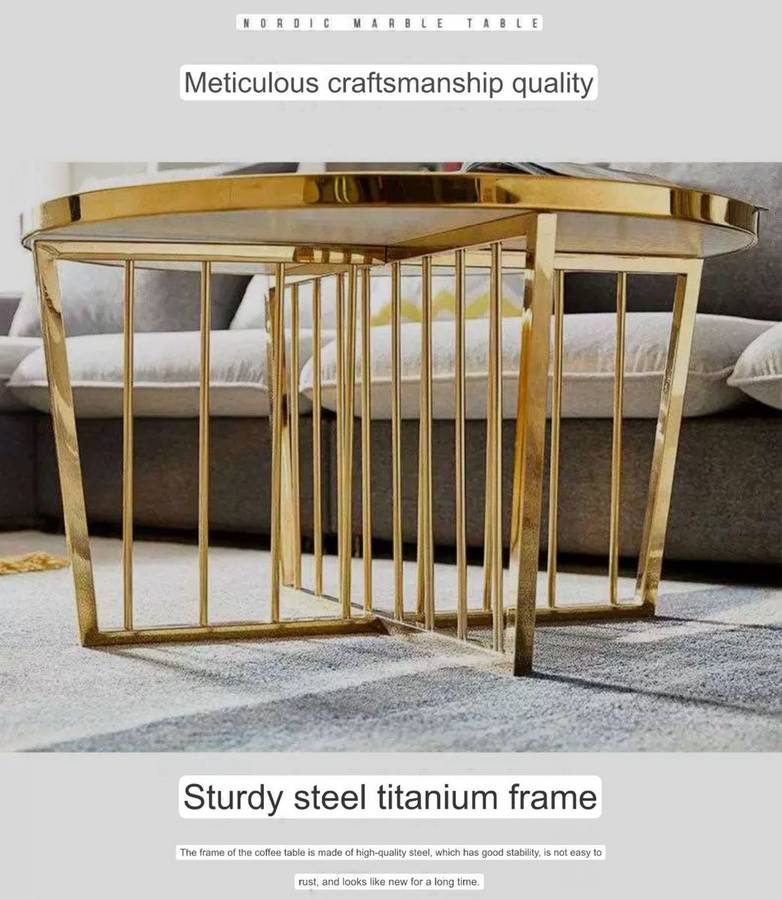 White, Gold Ceramic Round Coffee Table