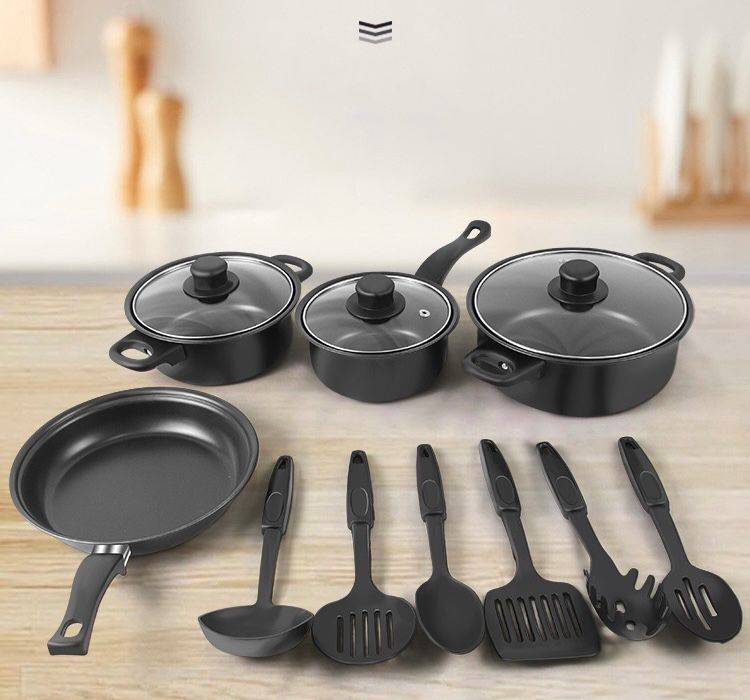 13 Piece Black Carbon Non-Stick Cookware Set