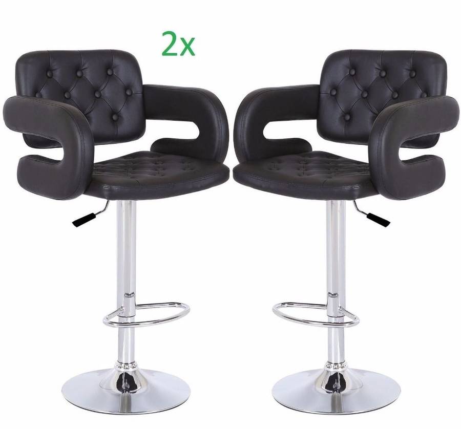 Bar Stools with Chrome Base - Set of 2 - Black