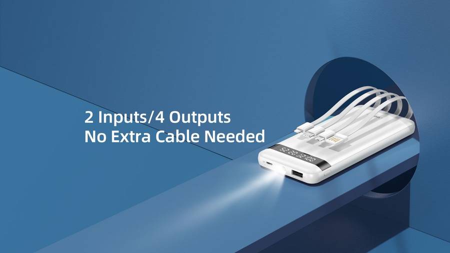 20000mah power bank fast charging - built in cables