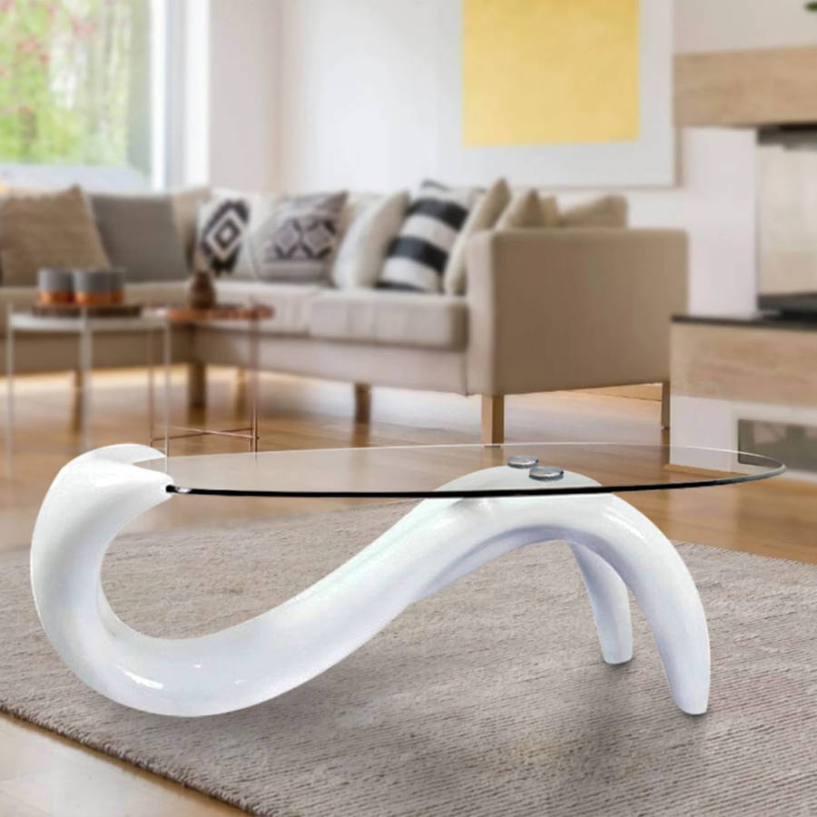 Glass Top Oval Coffee Table - White