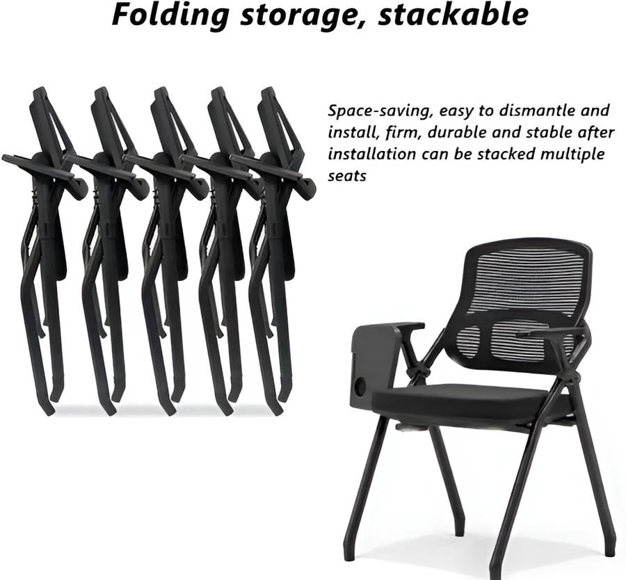 Folding Chair with Writing Board - Foldable and Functional- Black