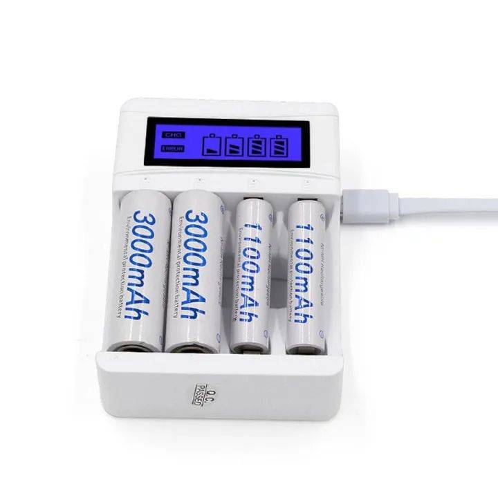 4 Slots Lcd Screen AA and AAA Rechargeable Batteries Charger B3586