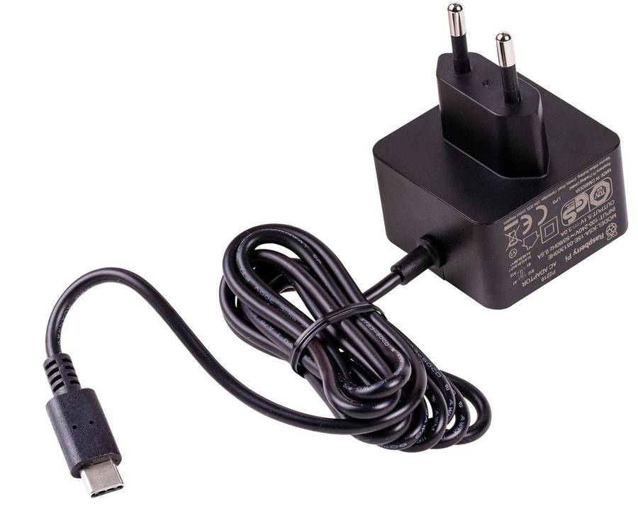 Raspberry Pi 4 Model B Official PSU, USB-C, 5.1V, 3A, EU Plug - Black